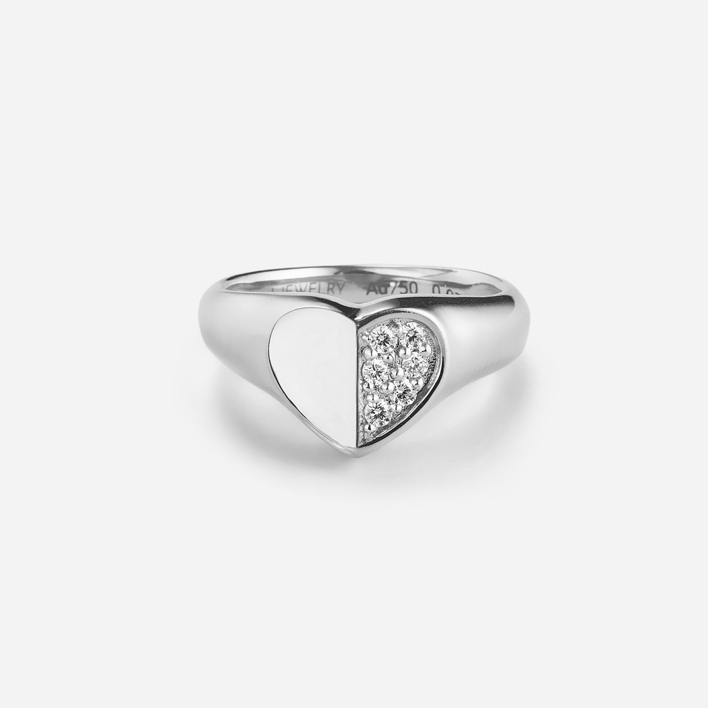 refined legacy collection / folded heart pave diamond signet ring K18WG