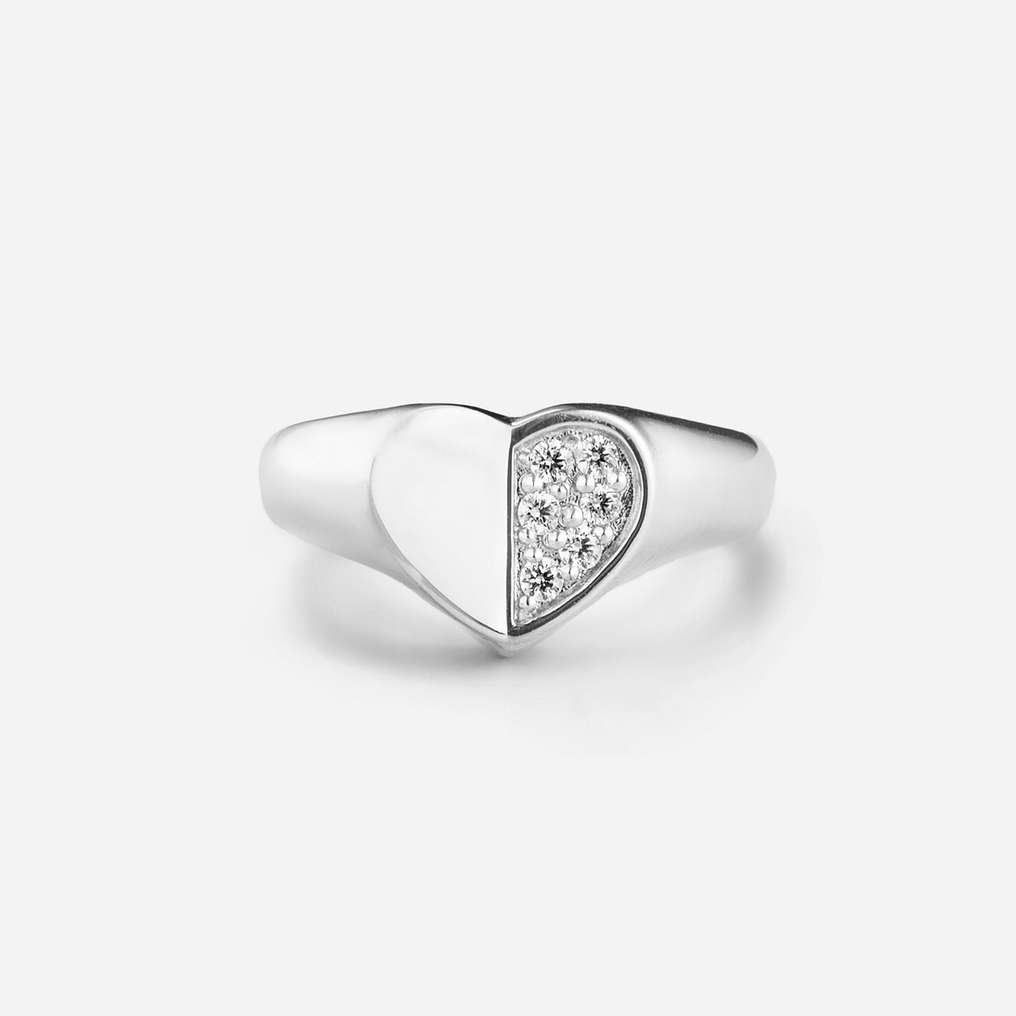 refined legacy collection / folded heart pave diamond signet ring K18WG