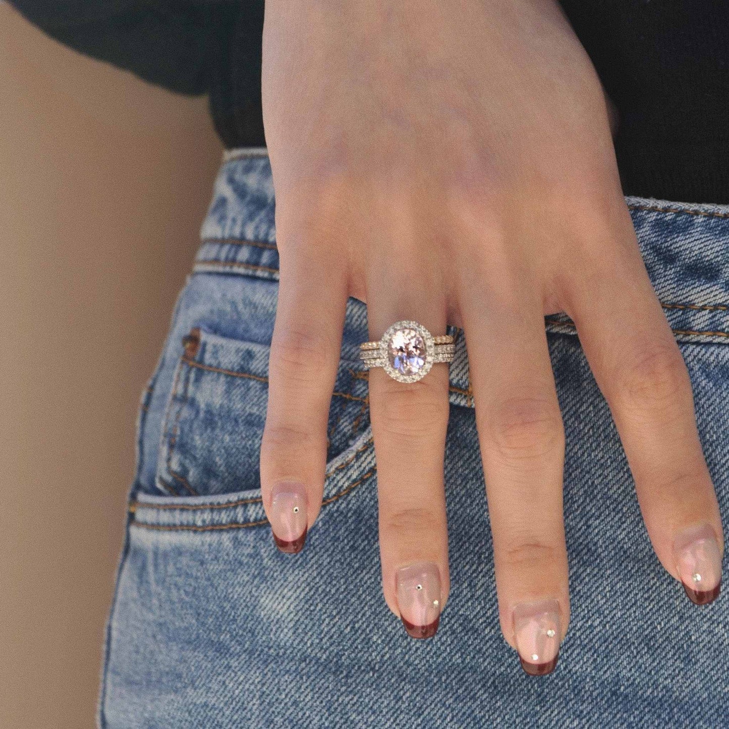 basic collection / Kunzite diamond stacking halo ring