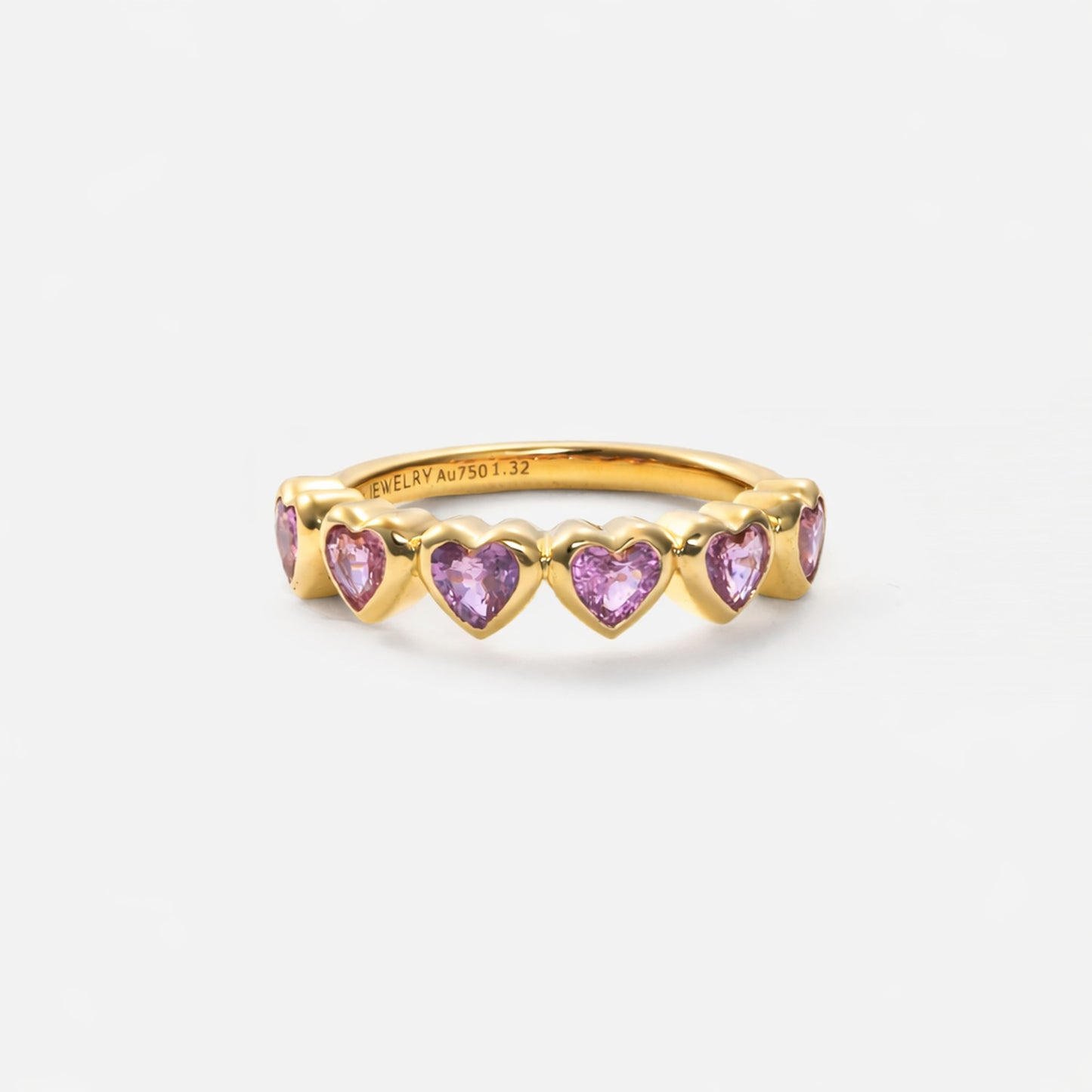 Shūren shinka collection / heart shape pink sapphire harf eternity ring K18YG
