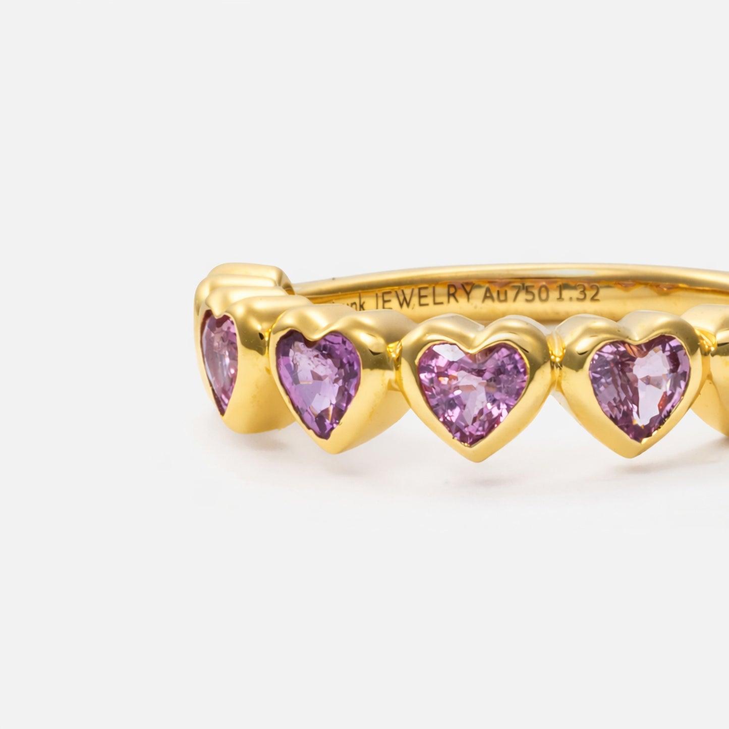 Shūren shinka collection / heart shape pink sapphire harf eternity ring K18YG