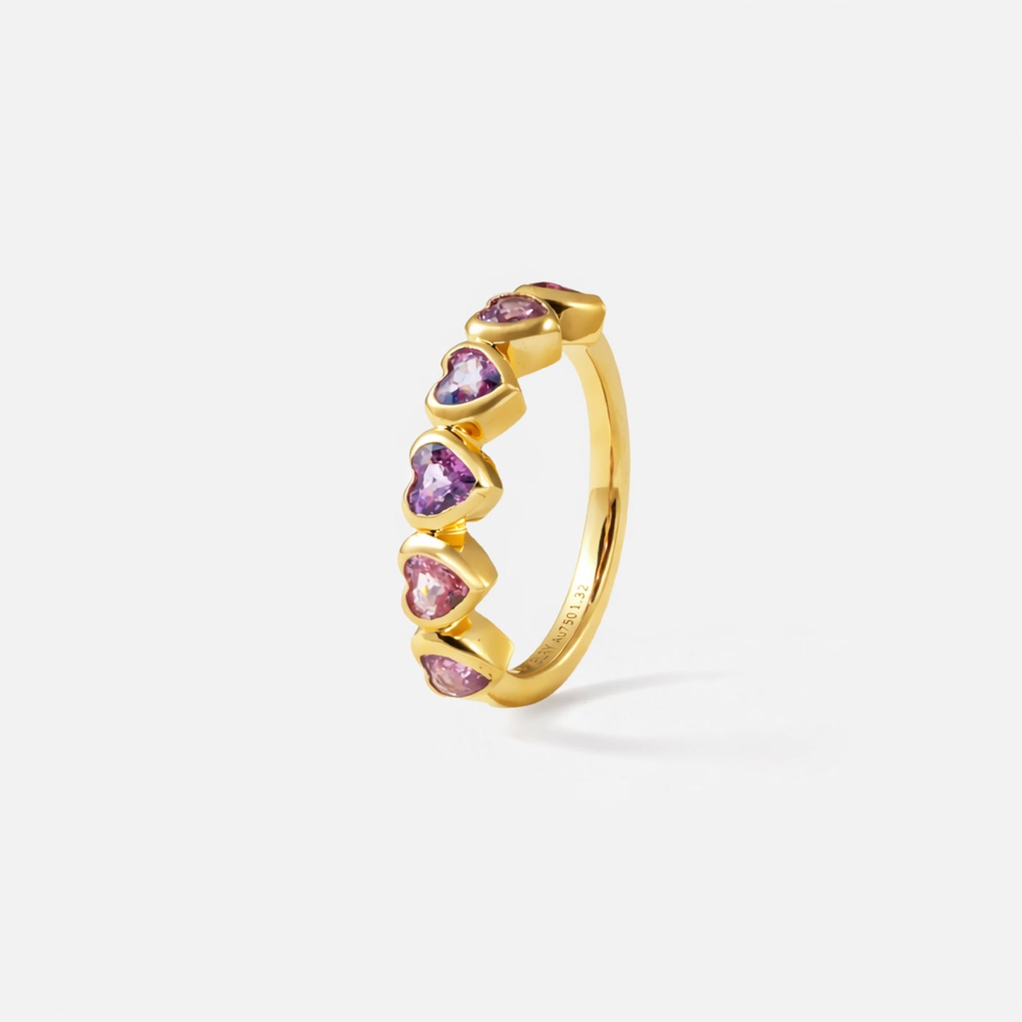 Shūren shinka collection / heart shape pink sapphire harf eternity ring K18YG