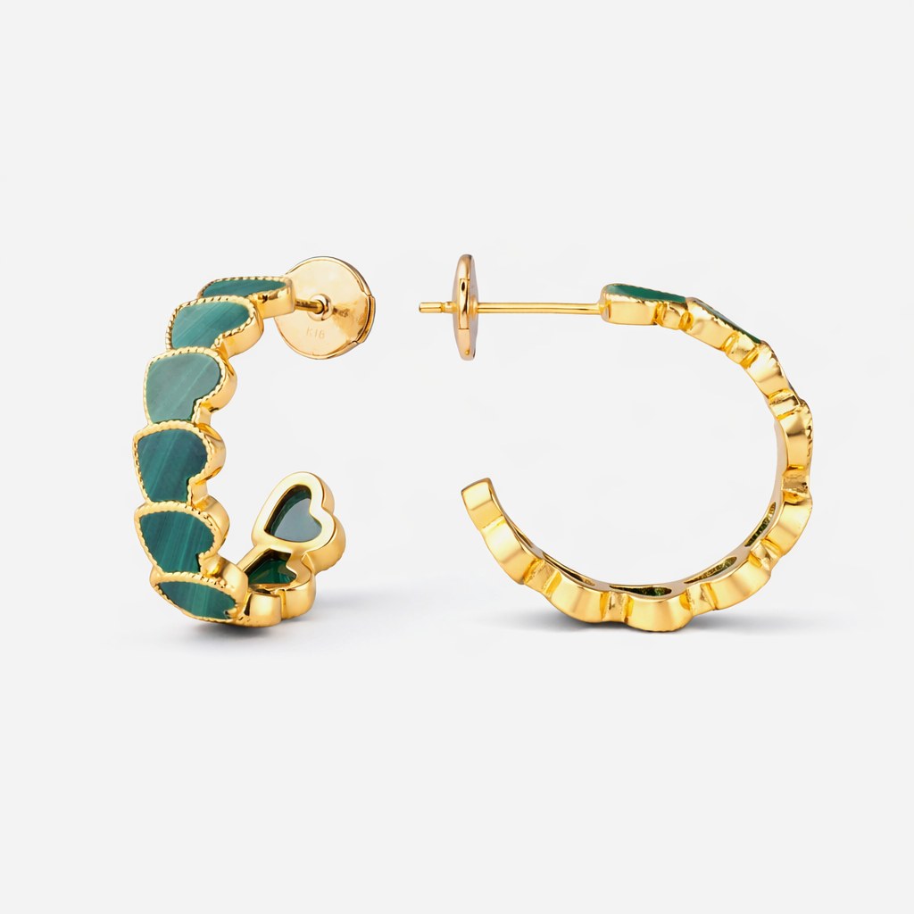 refined legacy collection / malachite  inlay rope heart hoop earring midium K18YG