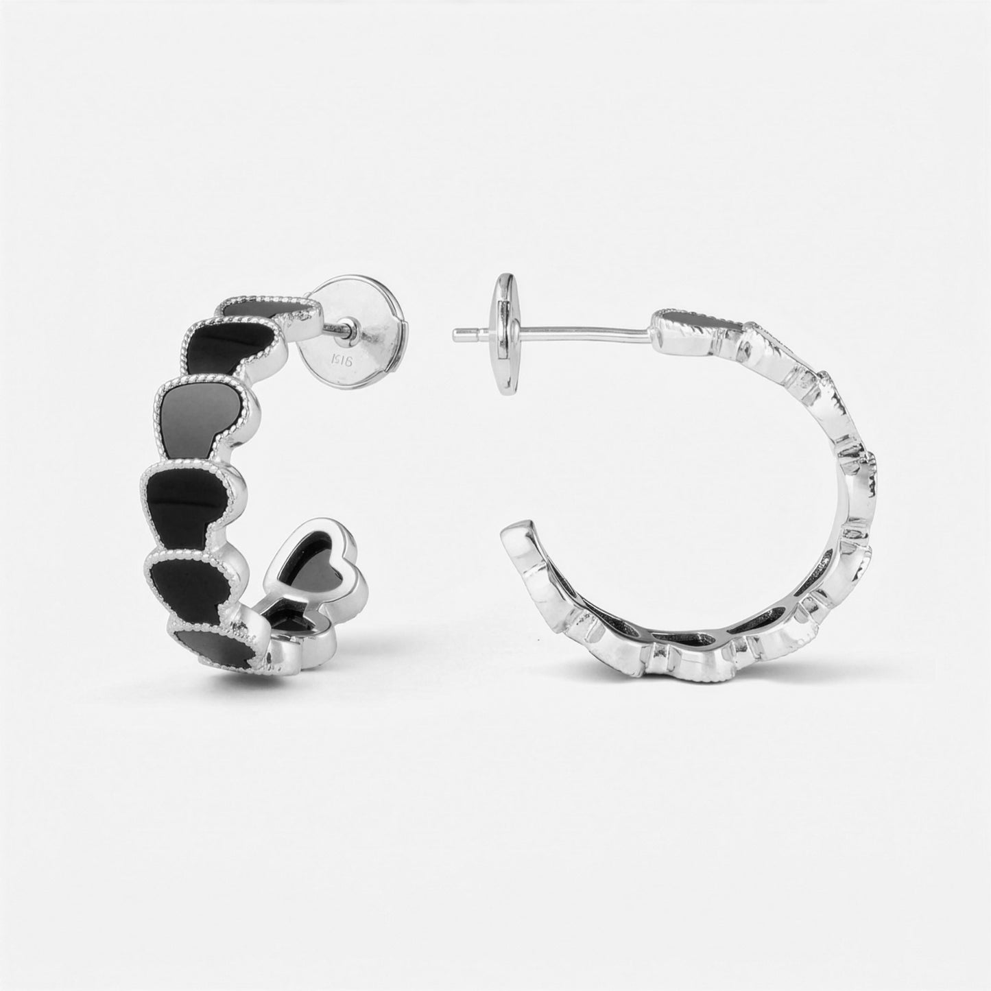 eternal heart collection / onyx inlay rope heart hoop earring medium K18WG
