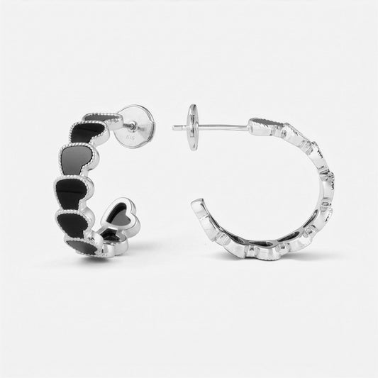 eternel heart collection / onyx inlay rope heart hoop earring midium K18WG