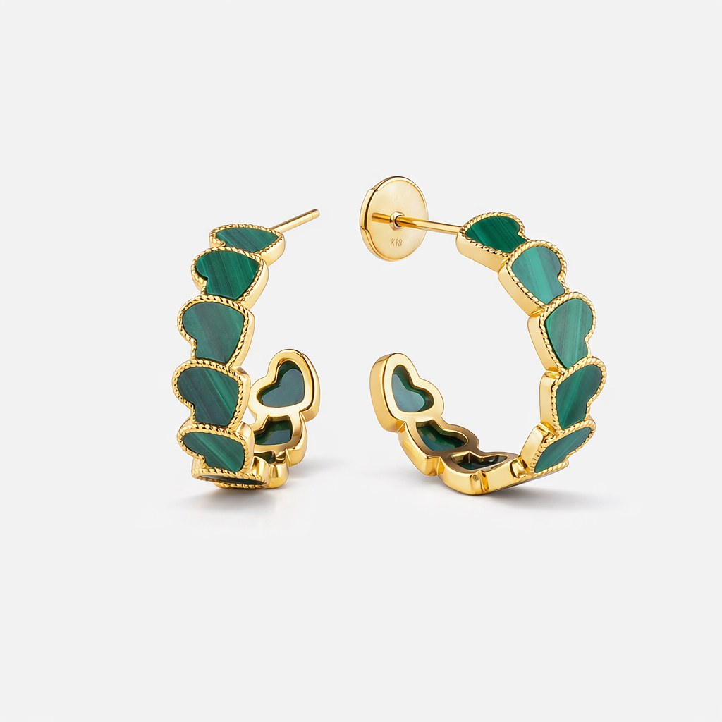 refined legacy collection / malachite  inlay rope heart hoop earring midium K18YG