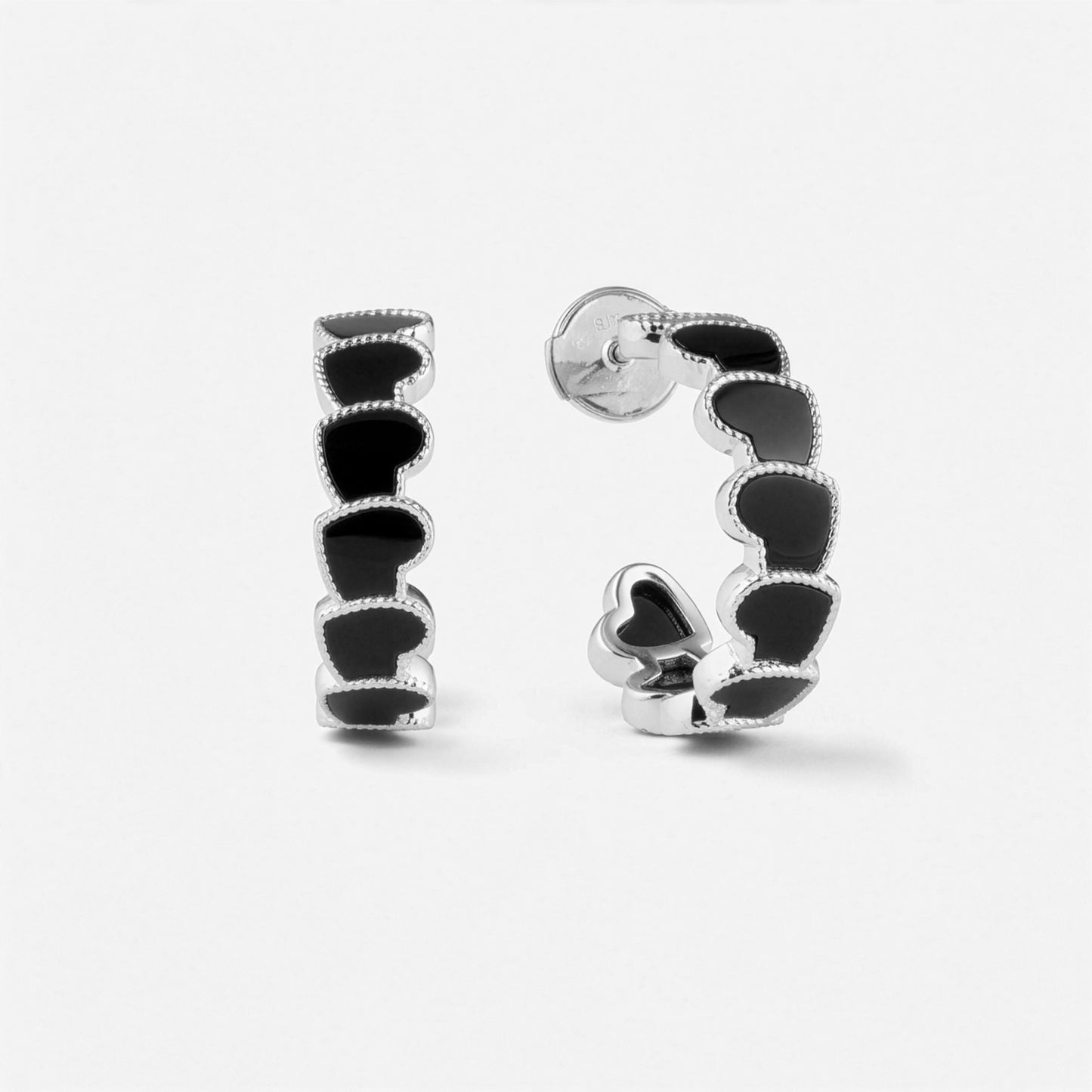 eternal heart collection / onyx inlay rope heart hoop earring medium K18WG