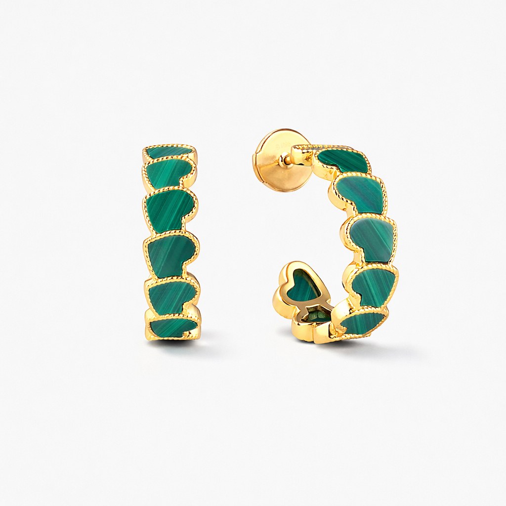 refined legacy collection / malachite  inlay rope heart hoop earring midium K18YG