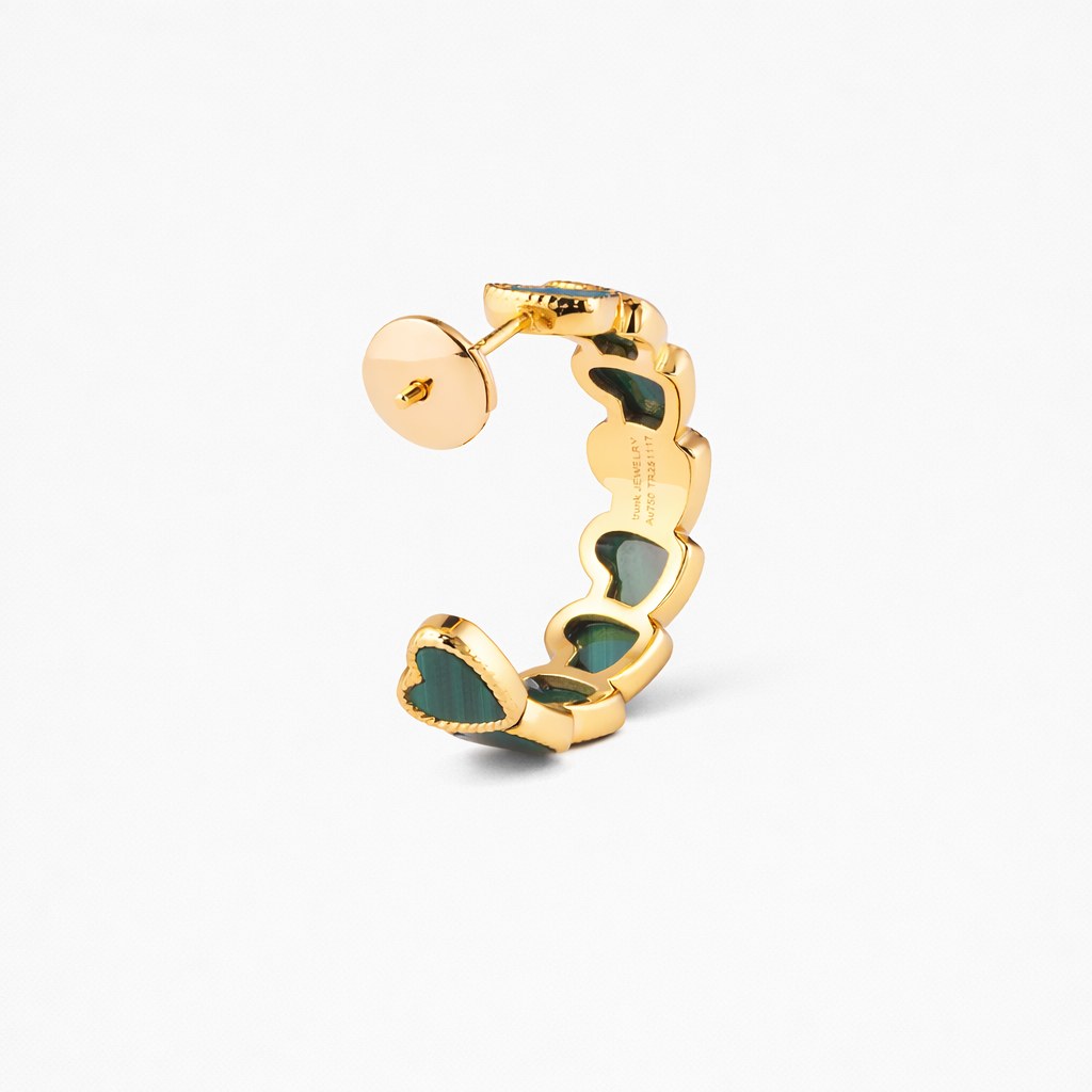 refined legacy collection / malachite  inlay rope heart hoop earring midium K18YG