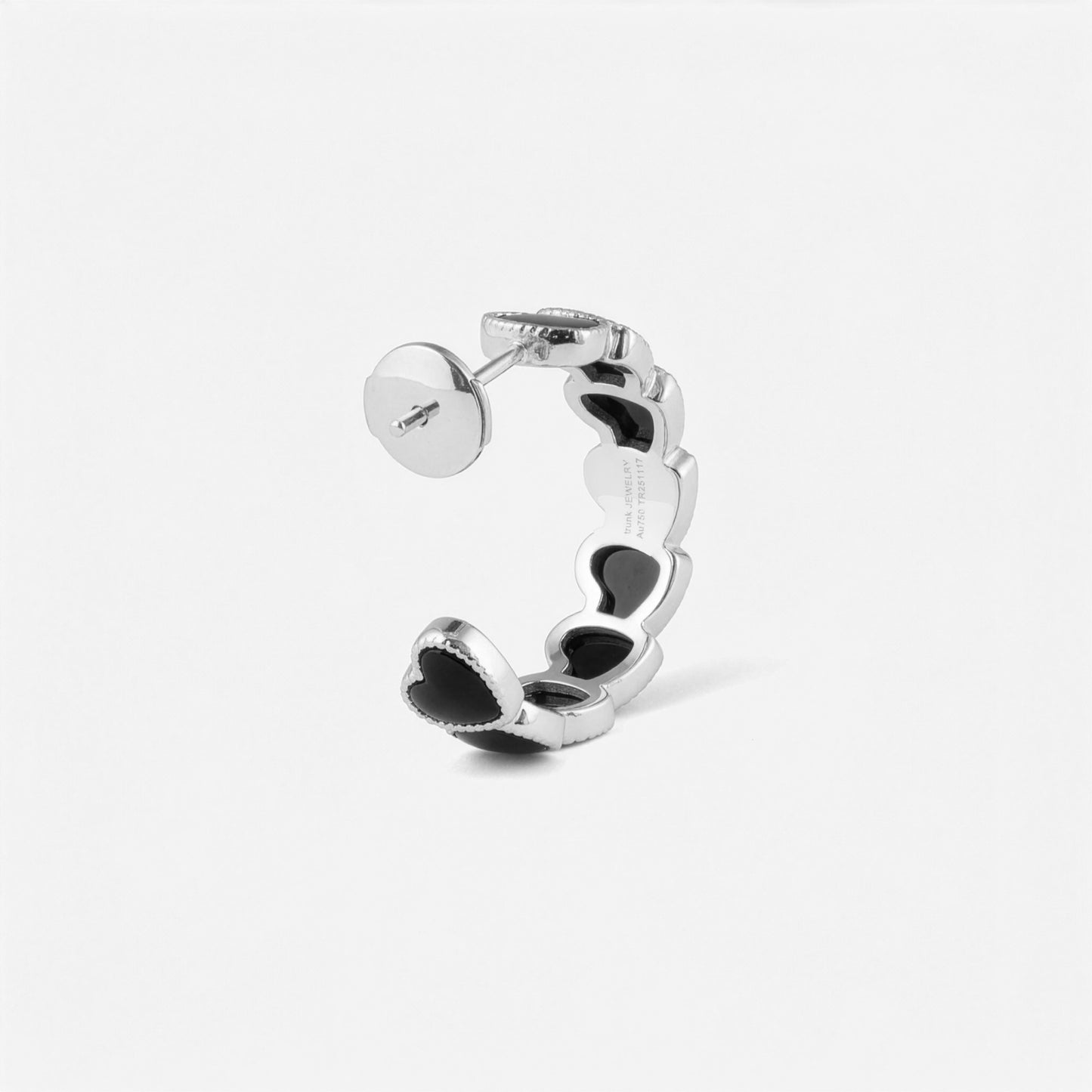 eternal heart collection / onyx inlay rope heart hoop earring medium K18WG