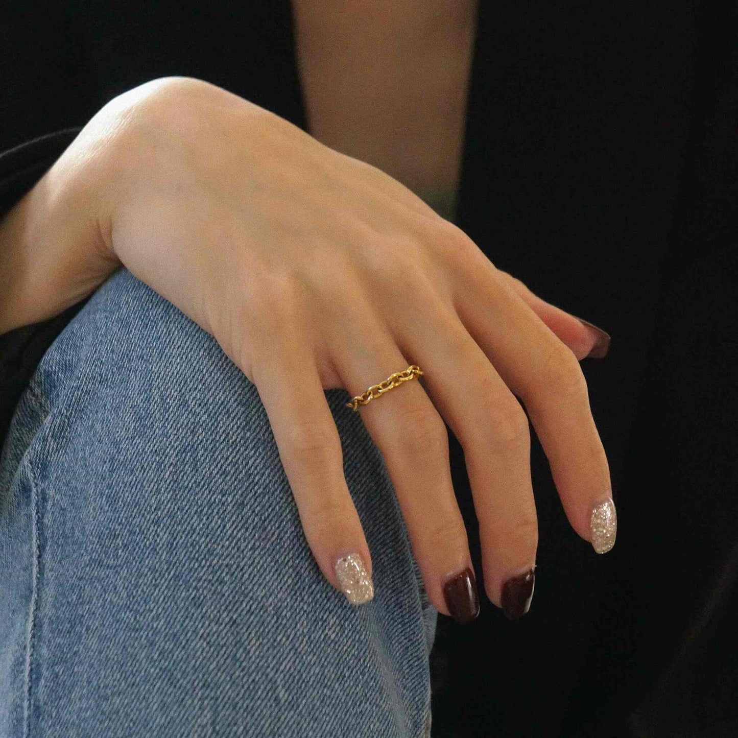chain collection / medium size luxe oval chain ring YG