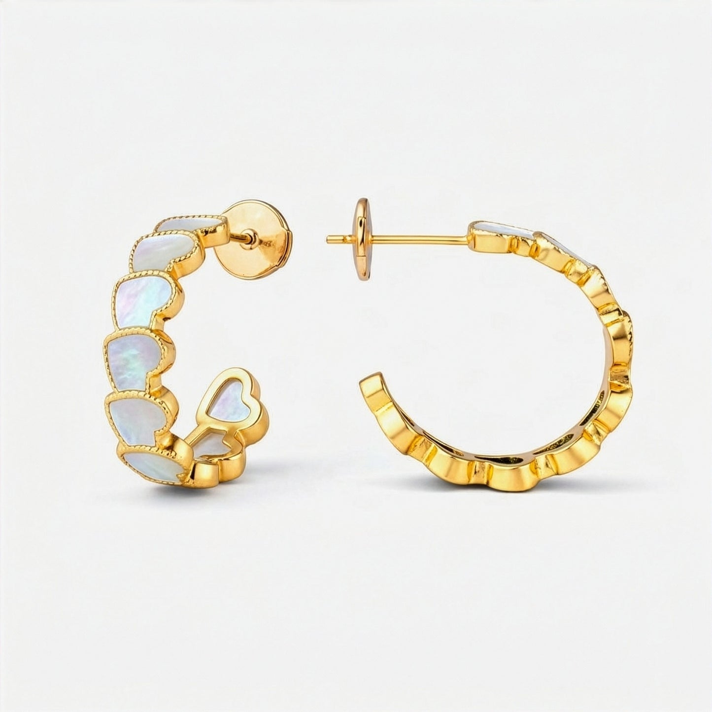 eternal heart collection / mother of pearl inlay rope heart hoop earring medium K18YG