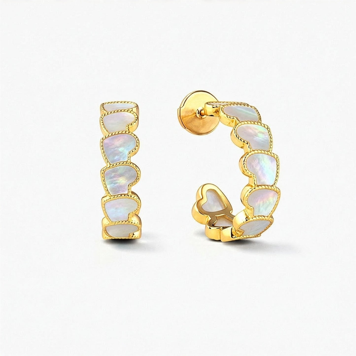 eternal heart collection / mother of pearl inlay rope heart hoop earring medium K18YG
