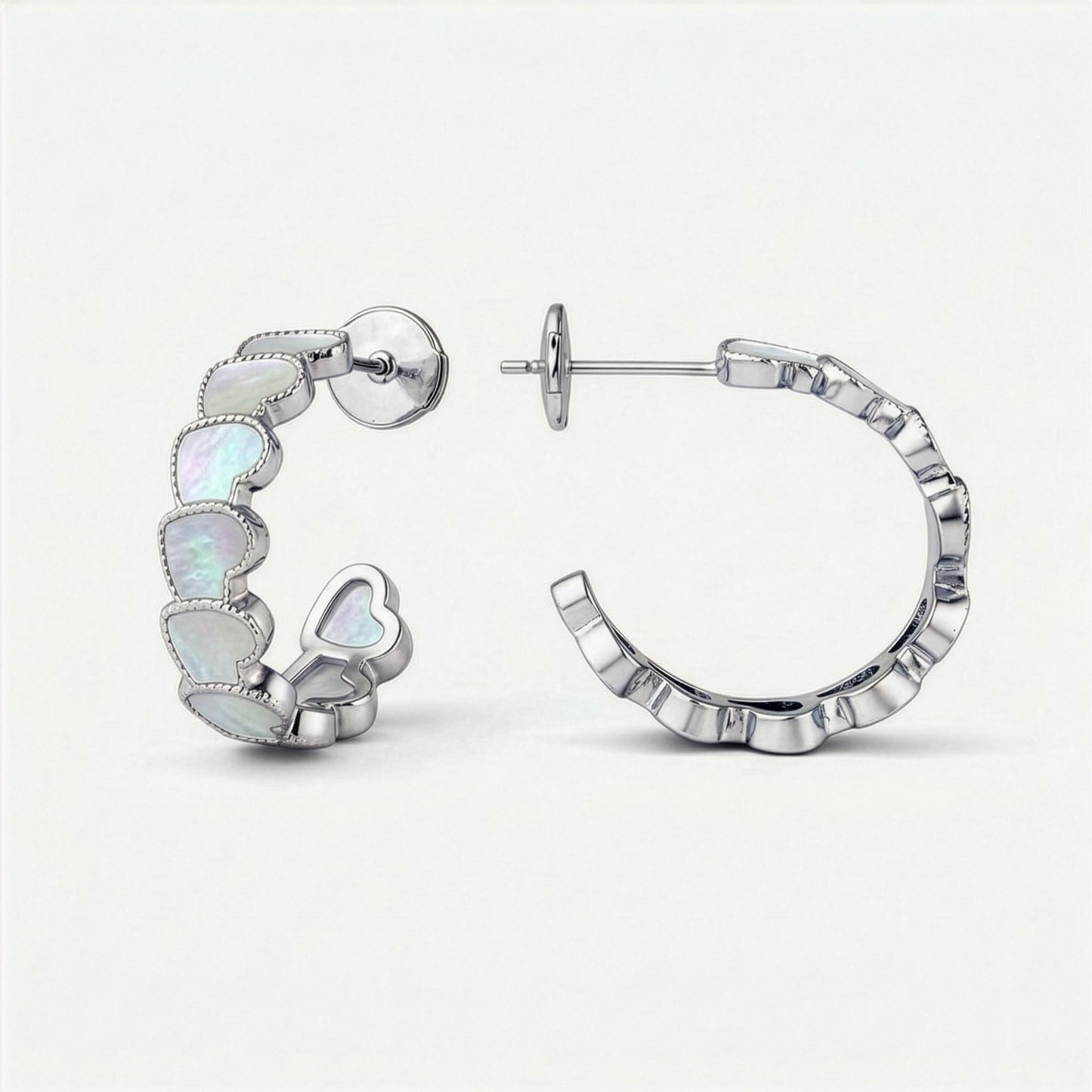 eternal heart collection / mother of pearl inlay rope heart hoop earring medium K18WG