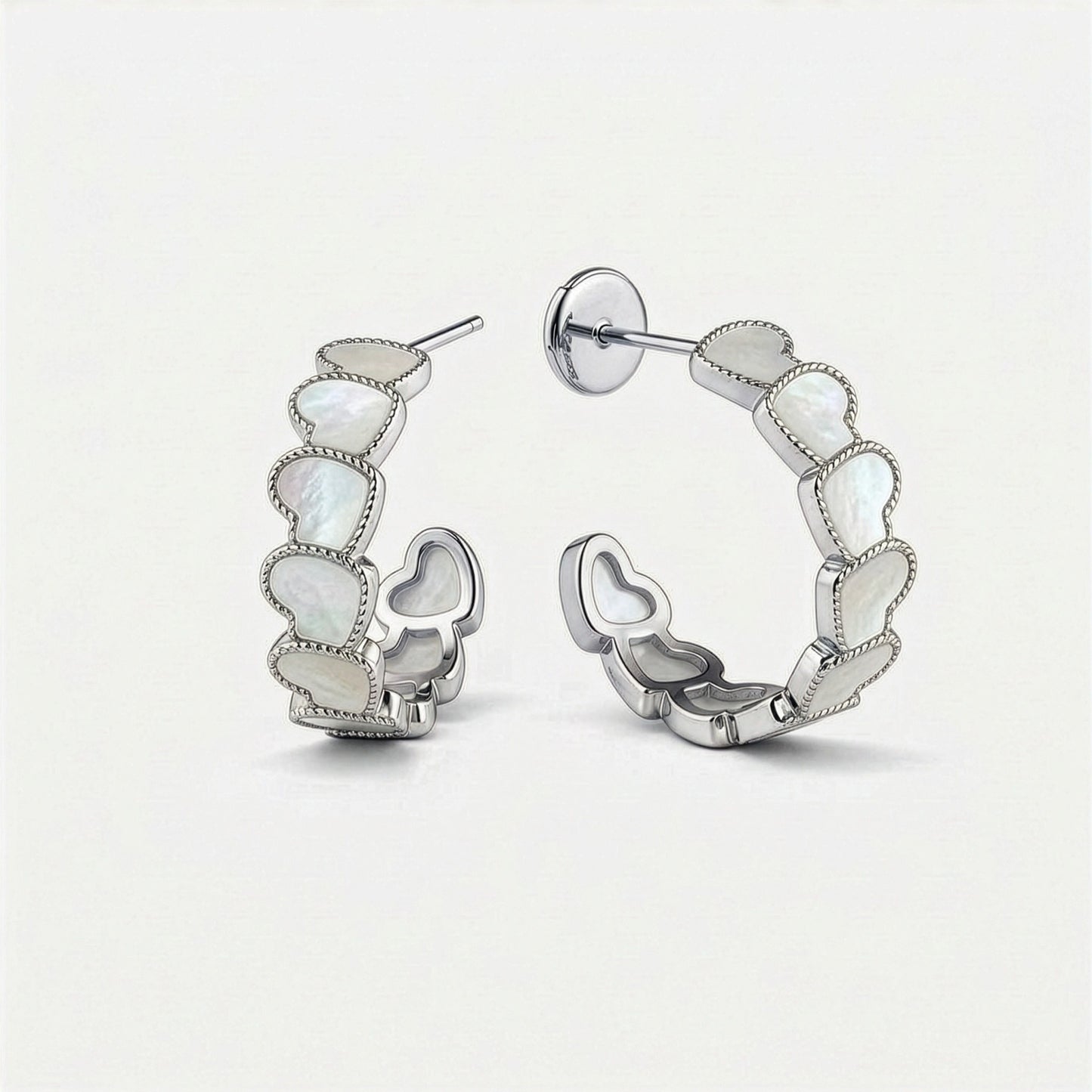 eternal heart collection / mother of pearl inlay rope heart hoop earring medium K18WG