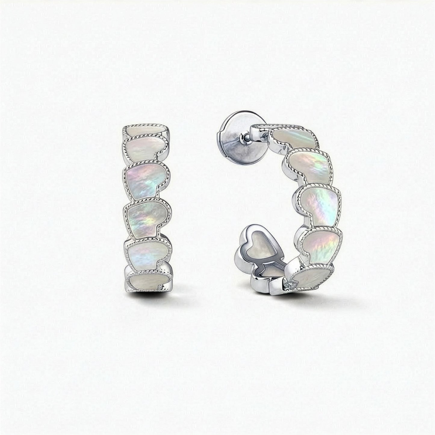 eternal heart collection / mother of pearl inlay rope heart hoop earring medium K18WG