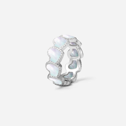 eternel heart collection / mother of pearl inlay heart halo ring K18WG