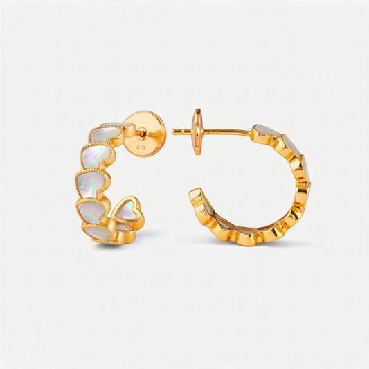eternel heart collection / mother of pearl inlay rope heart hoop earring small K18YG