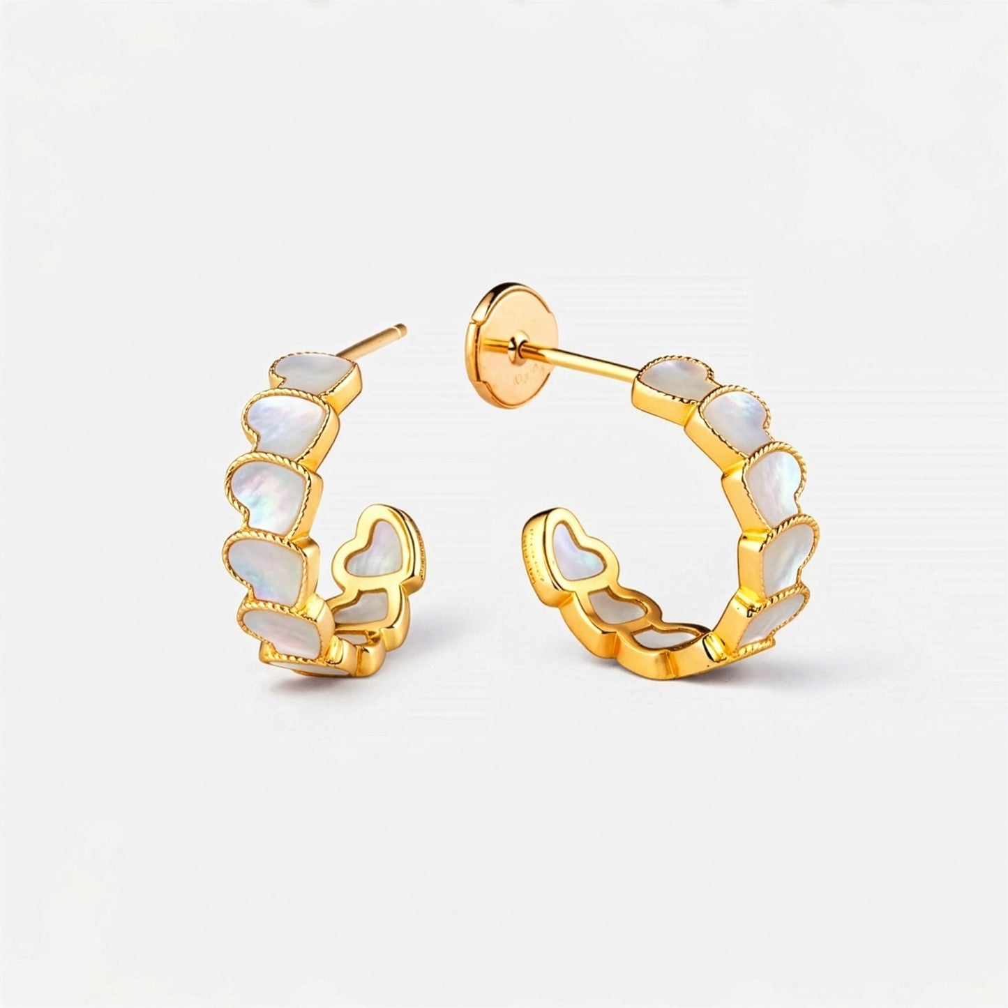 refined legacy collection / mother of pearl inlay rope heart hoop earring small K18YG