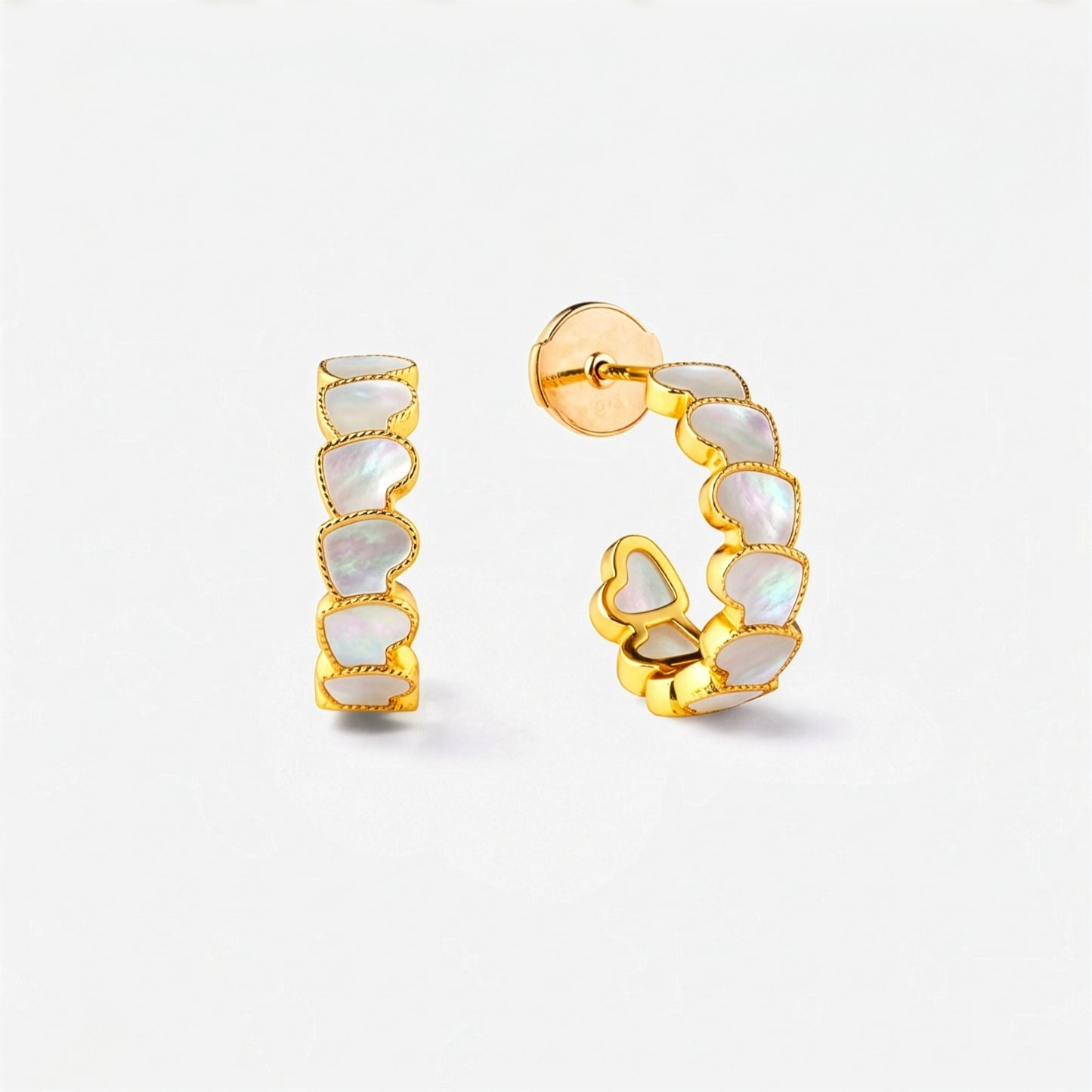 refined legacy collection / mother of pearl inlay rope heart hoop earring small K18YG