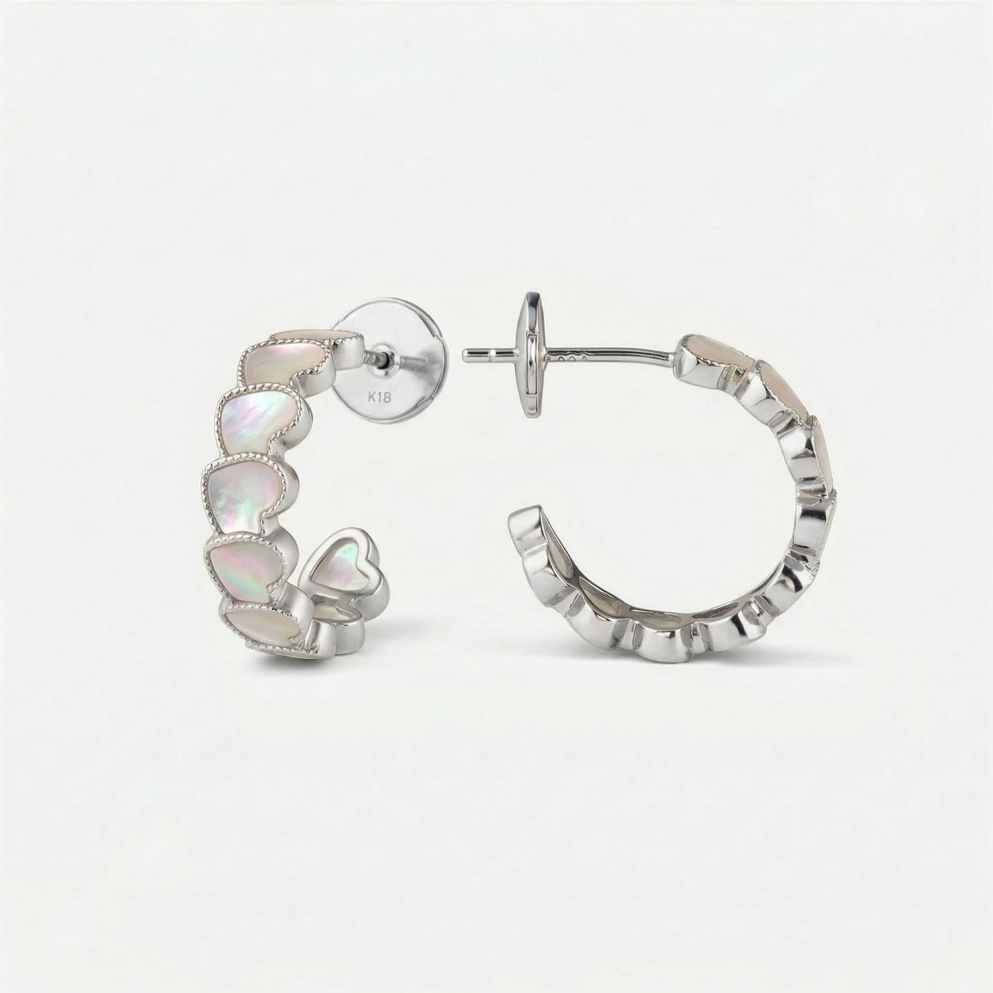 refined legacy collection / mother of pearl inlay rope heart hoop earring small K18WG