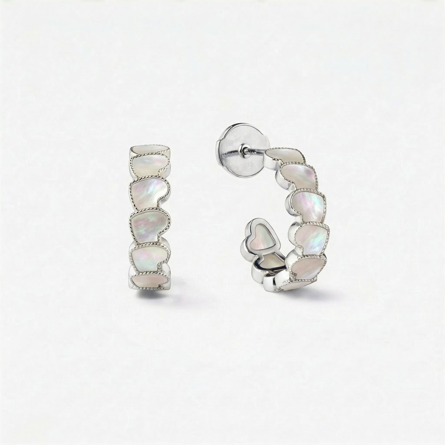 refined legacy collection / mother of pearl inlay rope heart hoop earring small K18WG