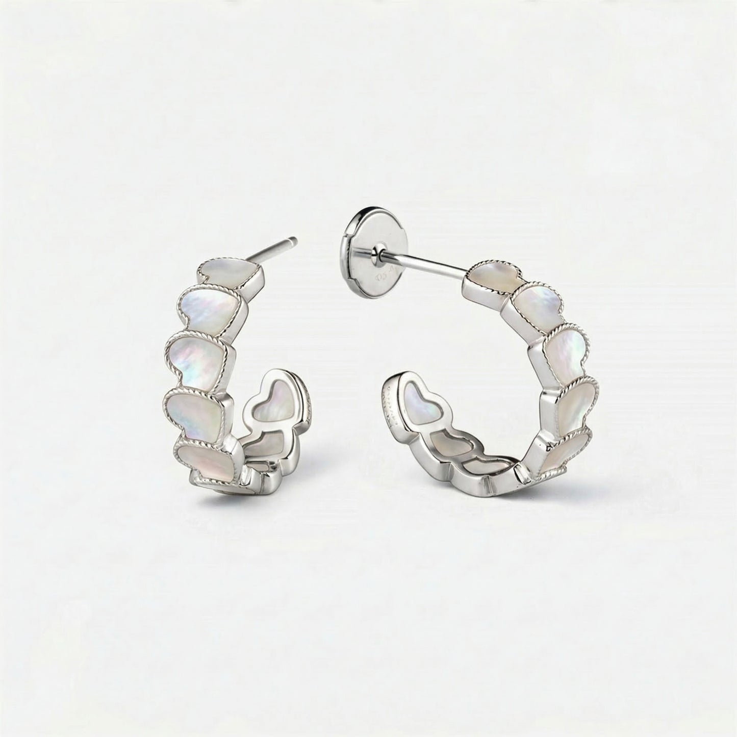 refined legacy collection / mother of pearl inlay rope heart hoop earring small K18WG