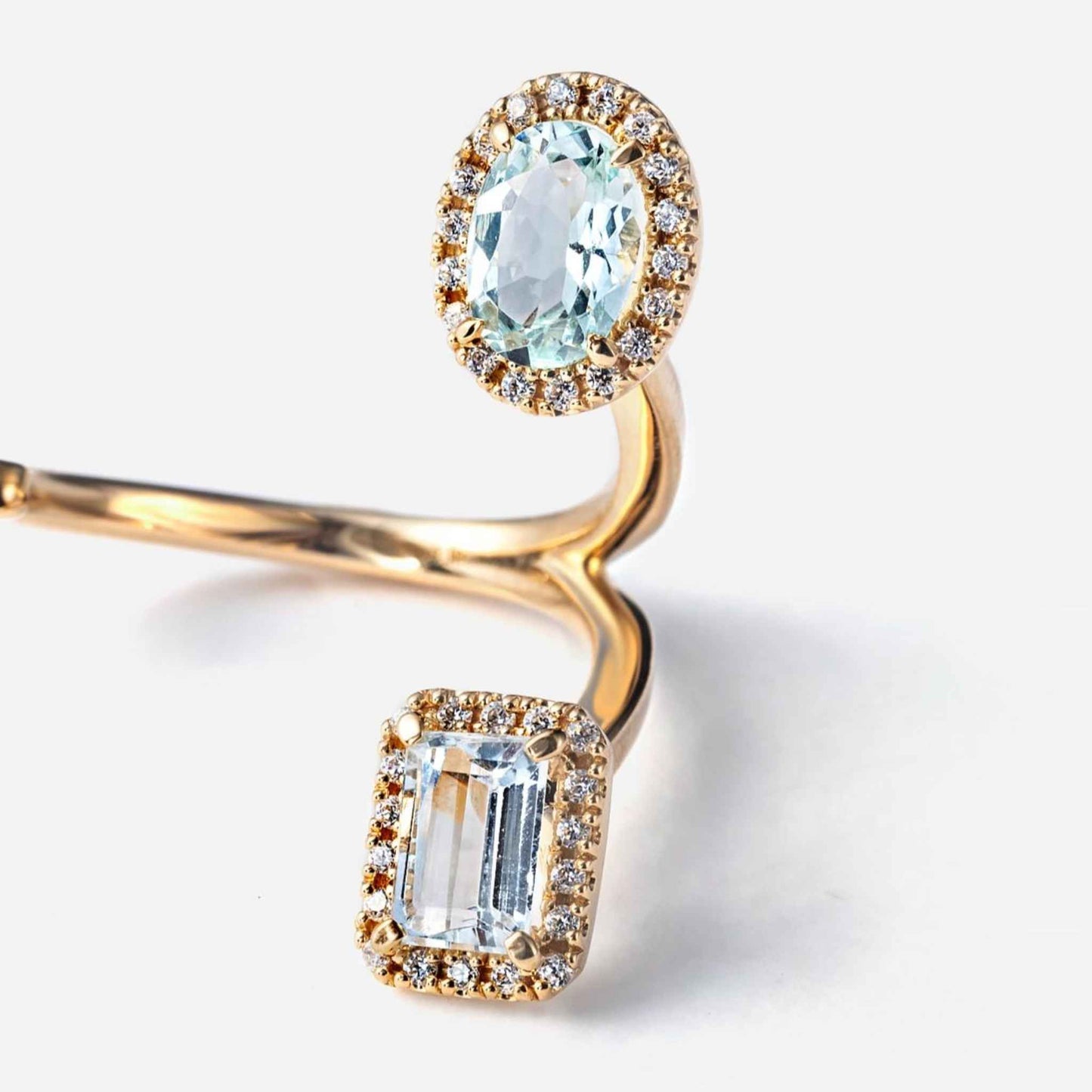 new basic collection / aquamarine diamond double halo ring K18YG