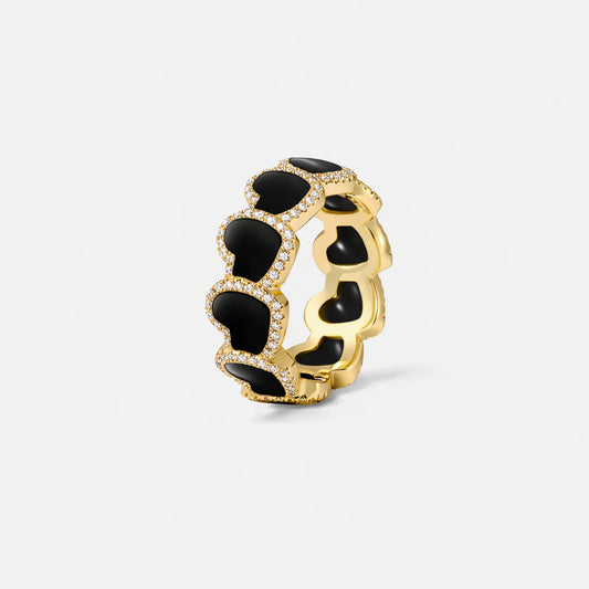 eternel heart collection / onyx inlay heart halo ring K18YG