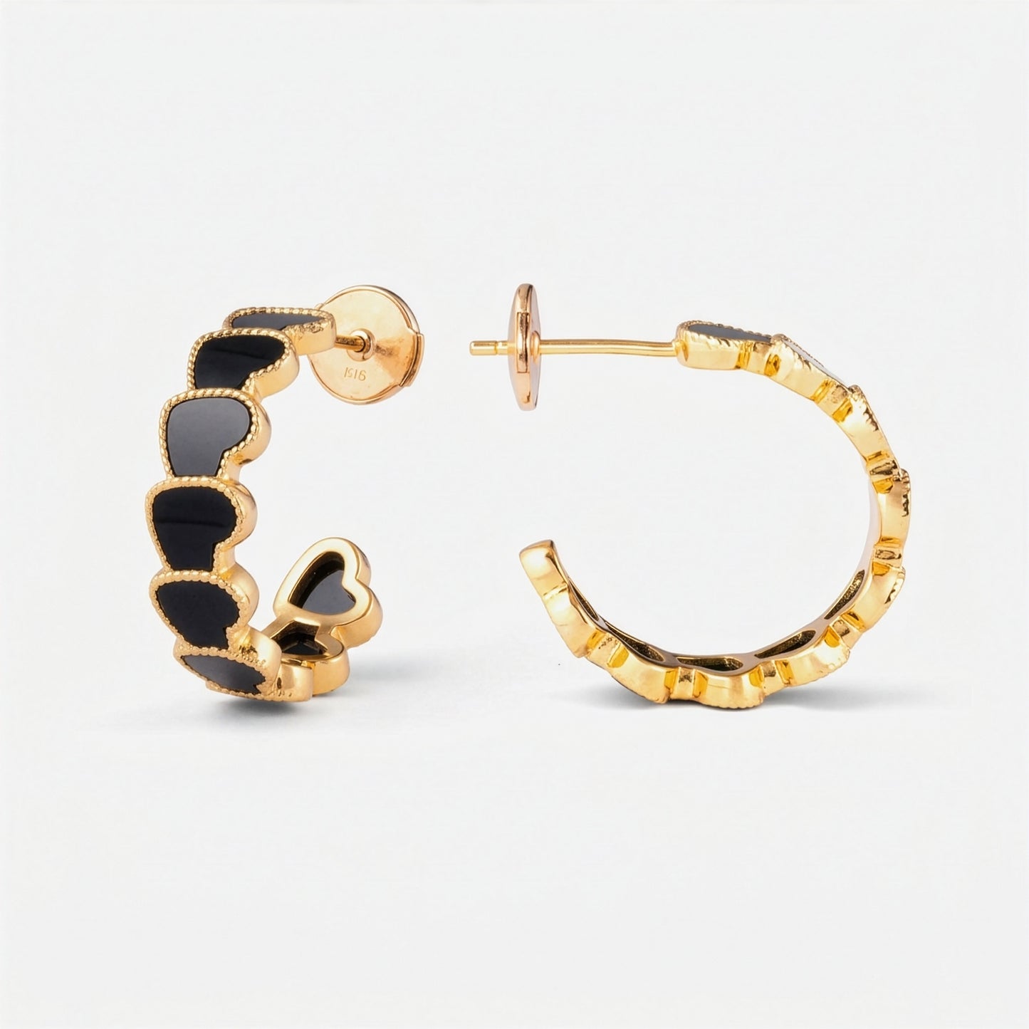refined legacy collection / onyx inlay rope heart hoop earring midium K18YG
