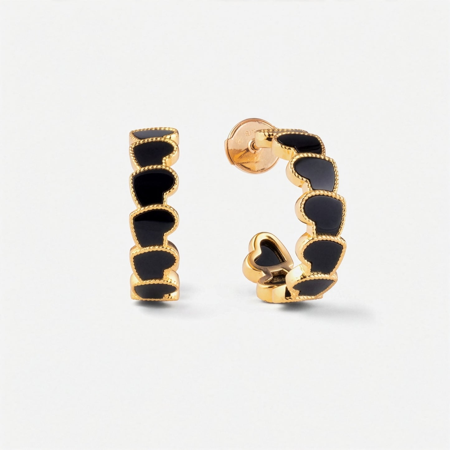 refined legacy collection / onyx inlay rope heart hoop earring midium K18YG