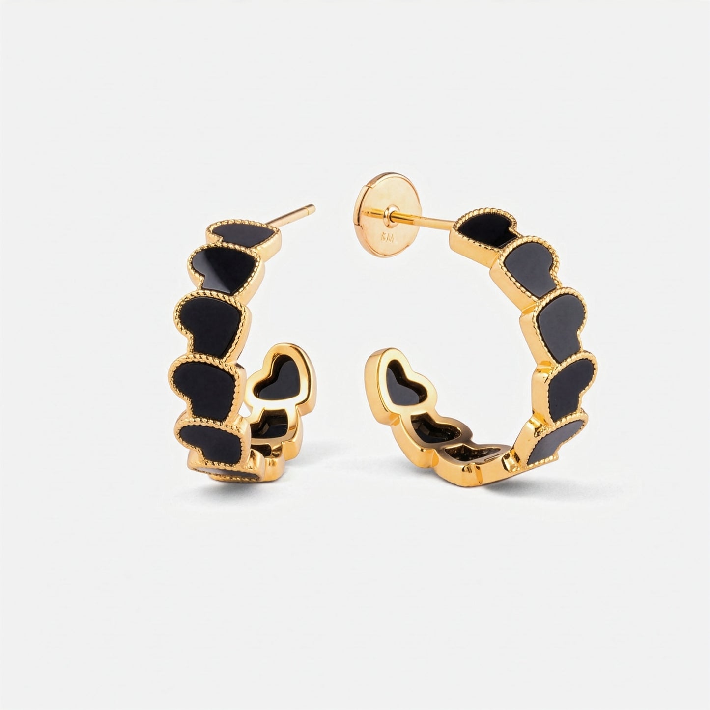 refined legacy collection / onyx inlay rope heart hoop earring midium K18YG