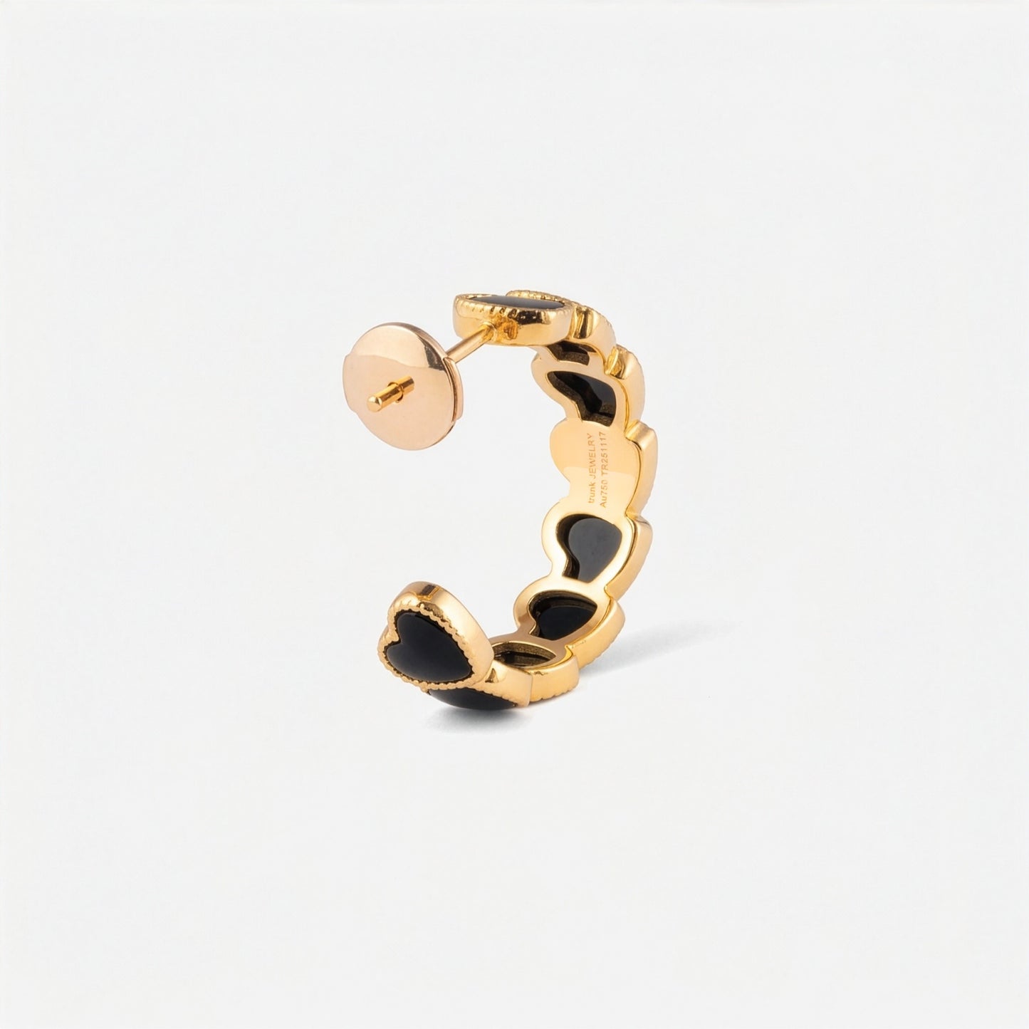 refined legacy collection / onyx inlay rope heart hoop earring midium K18YG