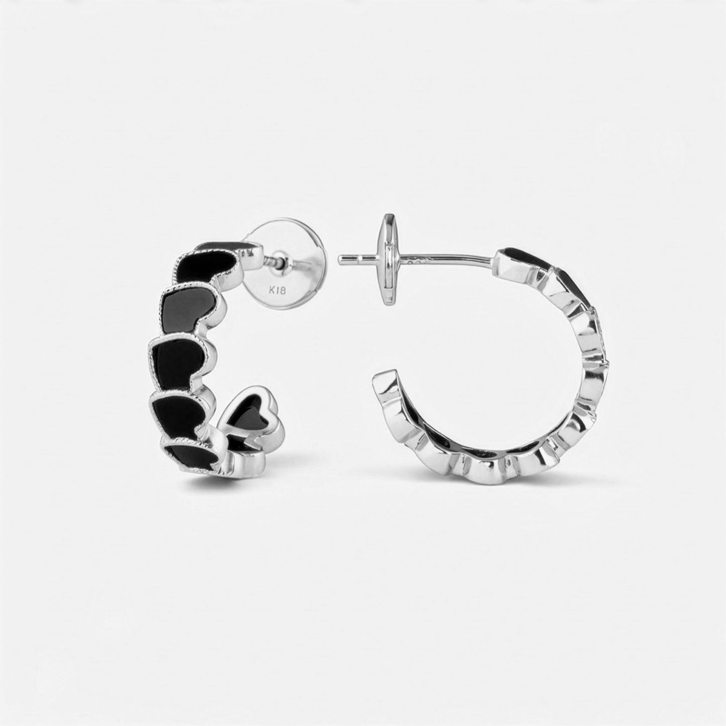 refined legacy collection / onyx inlay rope heart hoop earring small K18WG