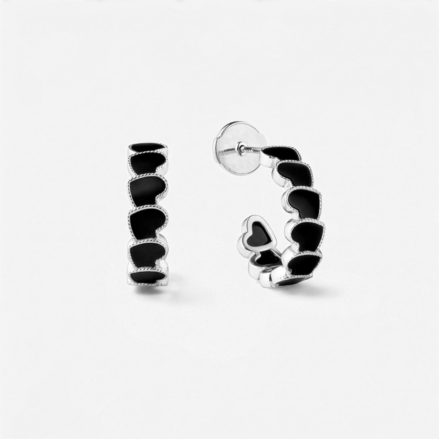 refined legacy collection / onyx inlay rope heart hoop earring small K18WG