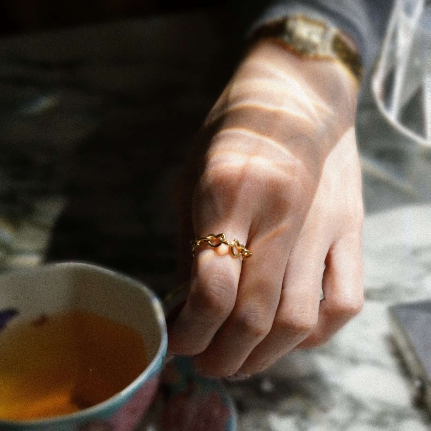 chain collection / raw heart chain ring K18YG