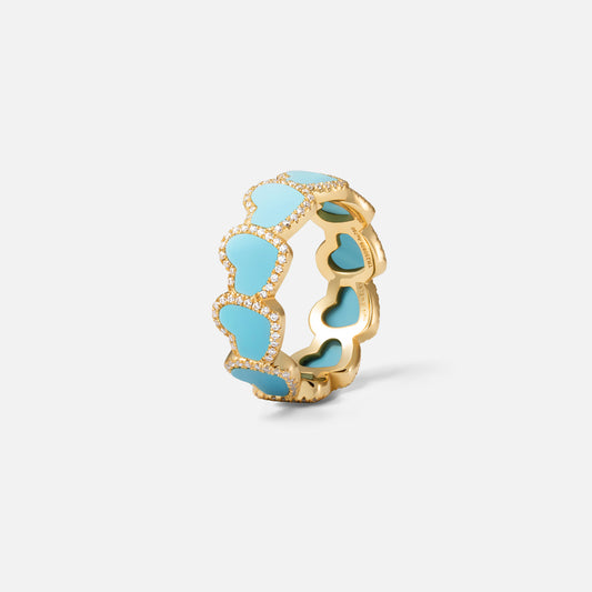 refined legacy collection / turquoise inlay heart halo ring K18YG