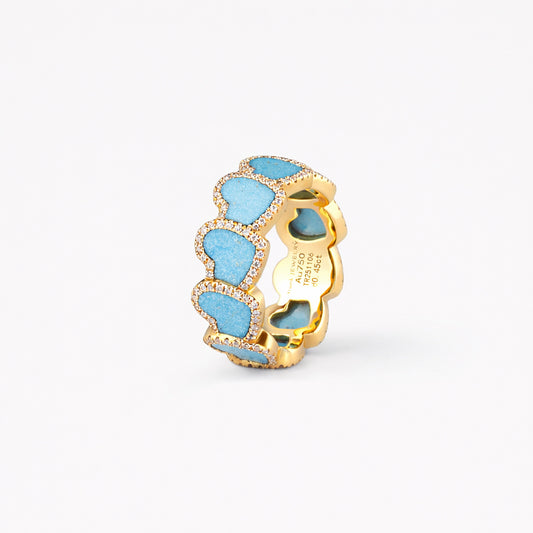 eternel heart collection / turquoise inlay heart halo ring K18YG