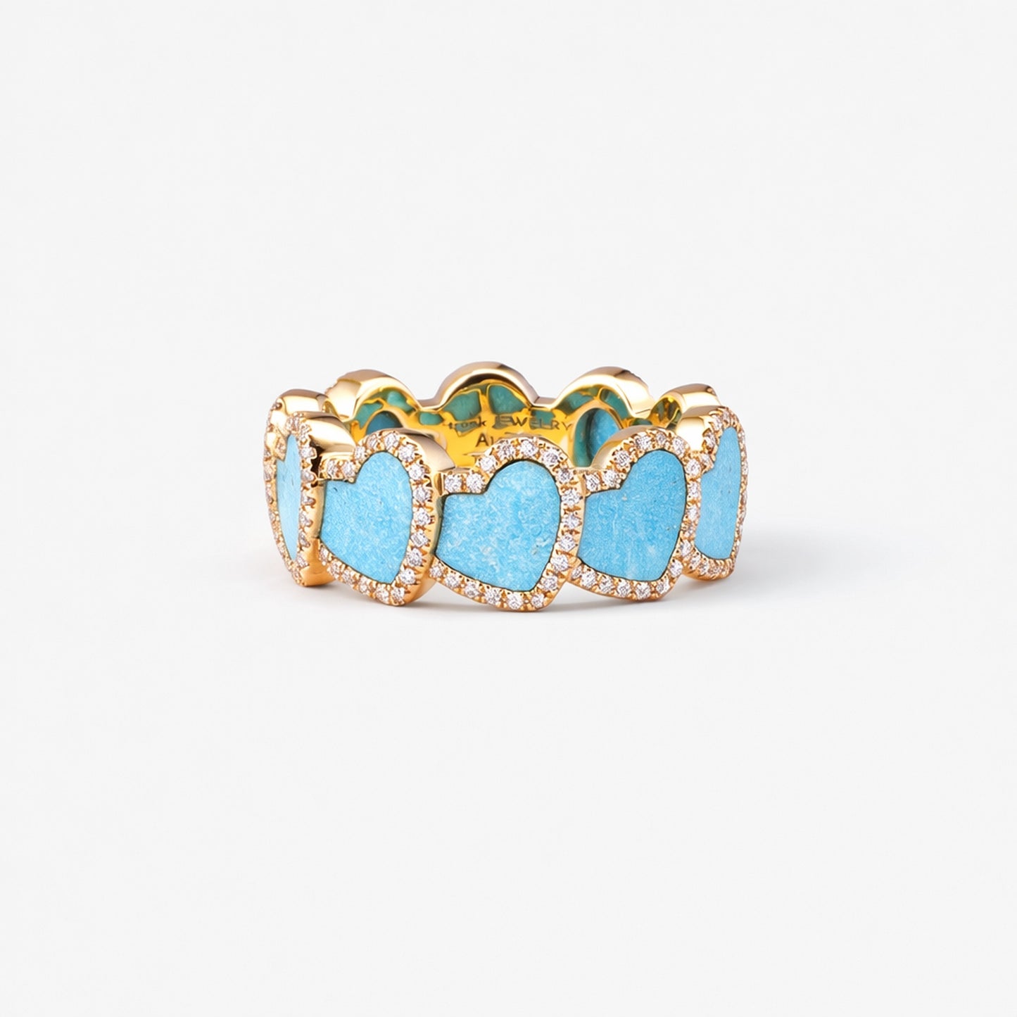 refined legacy collection / turquoise inlay heart halo ring K18YG