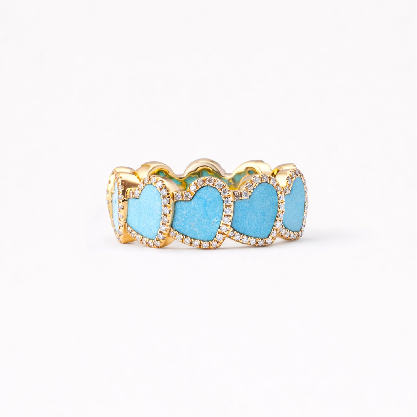 refined legacy collection / turquoise inlay heart halo ring K18YG