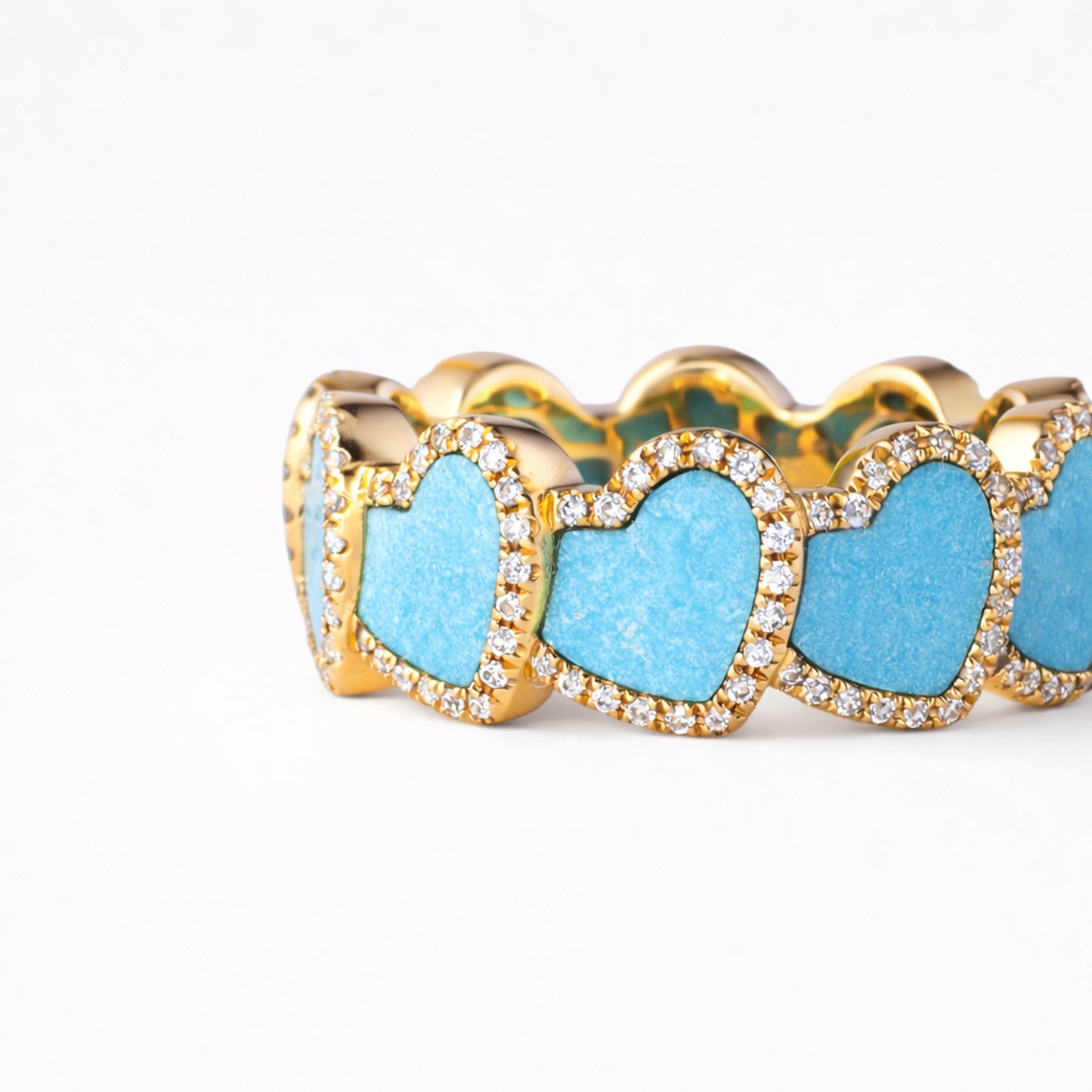 refined legacy collection / turquoise inlay heart halo ring K18YG